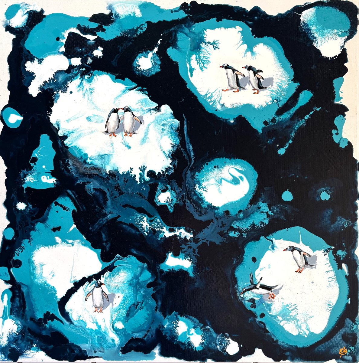 Impressionistic Animal Acrylic Painting By Lena Smirnova, 24 X 24", Ice #7, Original Artwork