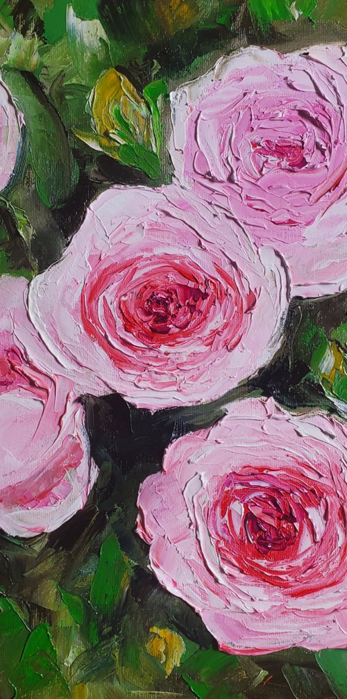 FIELD OF PURPLE PINK WHITE  ROSES  palette knife modern decor MEADOW OF FlOWERS, LANDSCAPE,  office home decor gift by Olga Koval