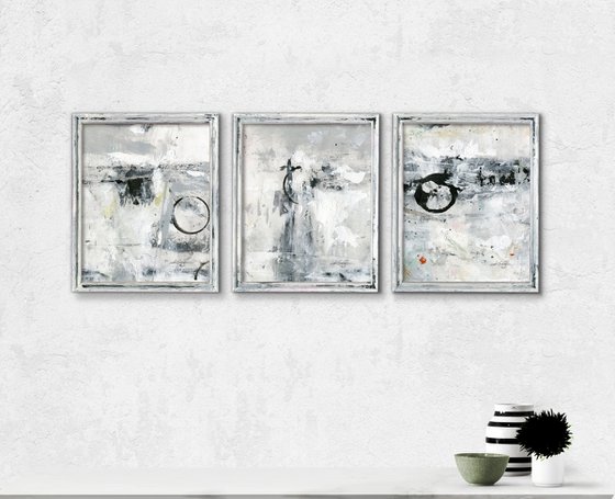 Moon Spell Collection  - Set of 3 Framed Abstract Paintings by Kathy Morton Stanion