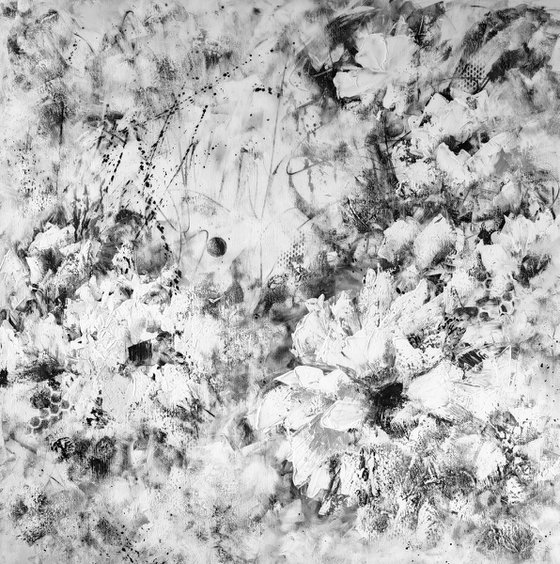 "Serenade in Black and White" XXL abstract flower painting