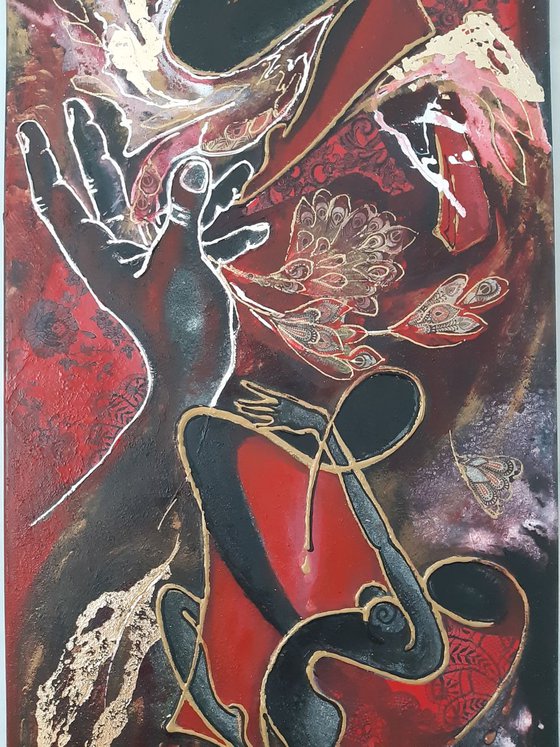 "Dance with Me II", large acrilyc painting on canvas 100x40x2cm