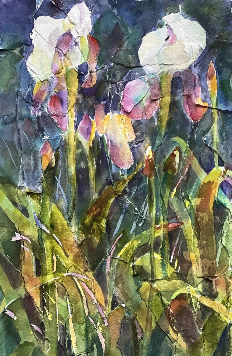 Impressionistic Botanical Watercolour By Bronwen Jones, 10 X 15, Iris, Original Artwork