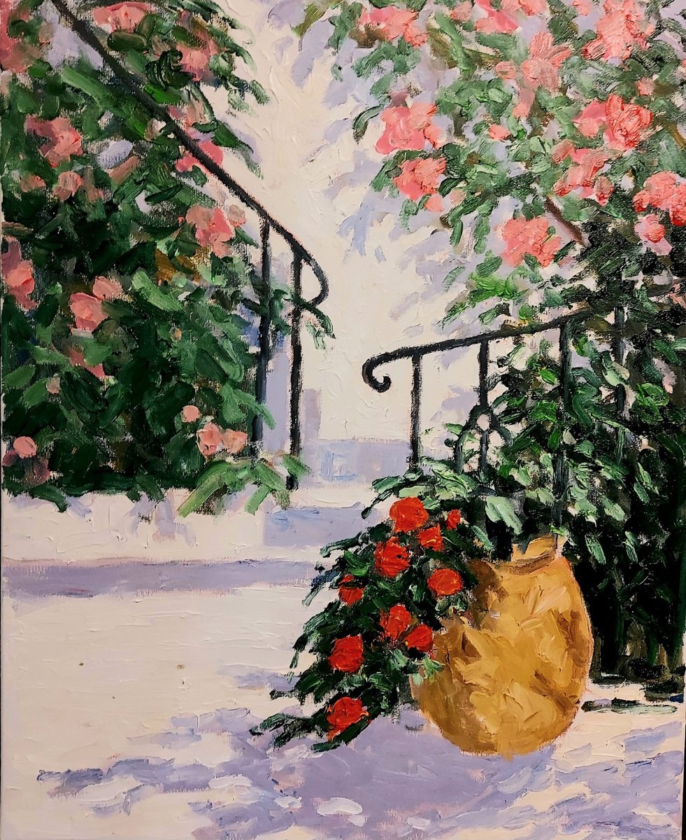 Botanical Oil Painting By Colin Ross Jack, 16 X 20, Flowerscape, Samos, Original Artwork