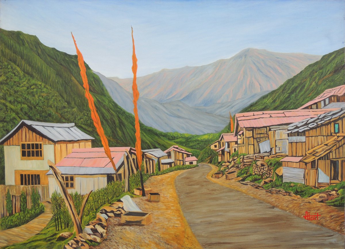 Photorealistic Landscape Oil Painting By Ajay Harit, 47 X 34, Landscape Sikkim Ii, Original Artwork