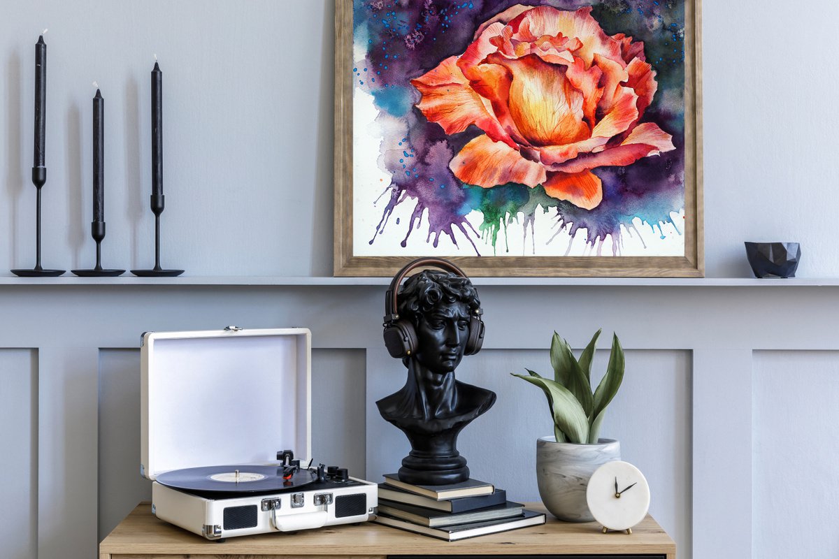 Impressionistic Botanical Watercolour By Delnara El, 14 X 11, Emotional Rose, Original Artwork