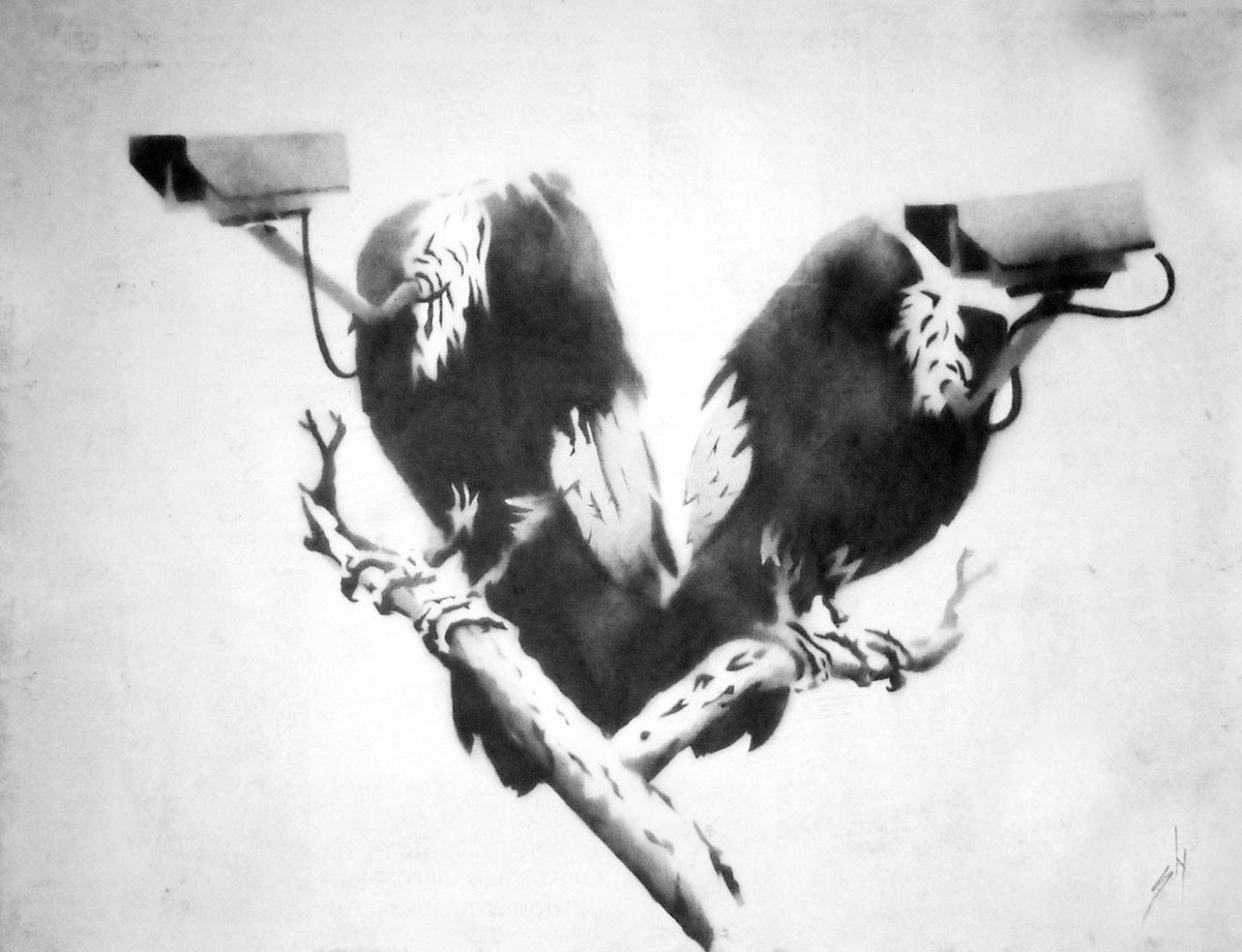 Urban And Pop Animal Painting By Juan Sly, 30 X 23", Vulture Surveillance (Urbox)., Original Artwork