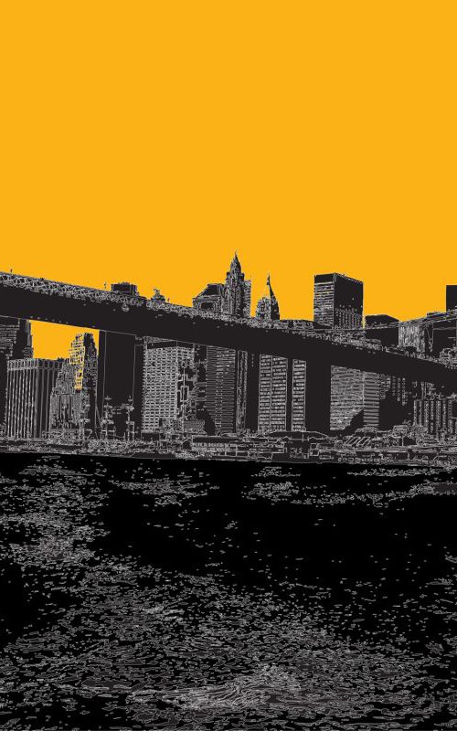 Brooklyn Bridge 2 NY on orange by Keith Dodd