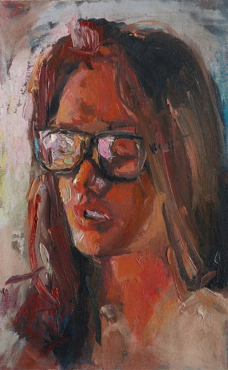 Impressionistic Portrait Oil Painting By Kamsar Ohanyan, 10 X 17", Quiet Resistance, Original Artwork