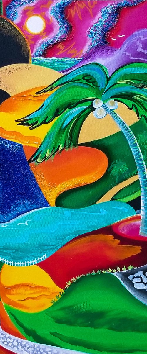 VIbrant Colors of the Caribbean - textured acrylic abstract painting on stretched canvas; unique & colorful Puerto Rico art by Galina Victoria
