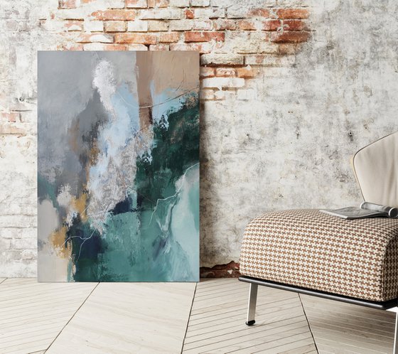 "East Coast" Green gray abstract acrylic art