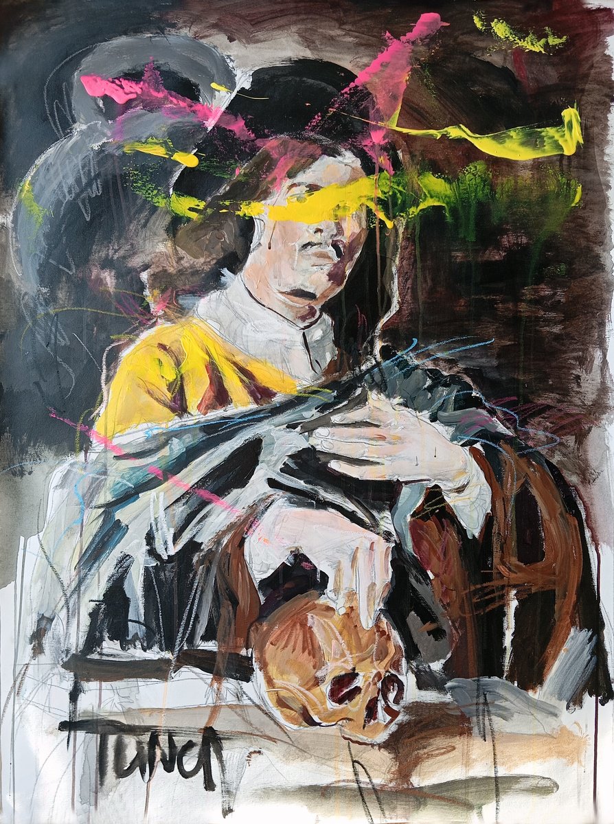 Impressionistic Portrait Acrylic Painting By Catalin Ilinca, 32 X 43, Self Portrait (Study), Original Artwork