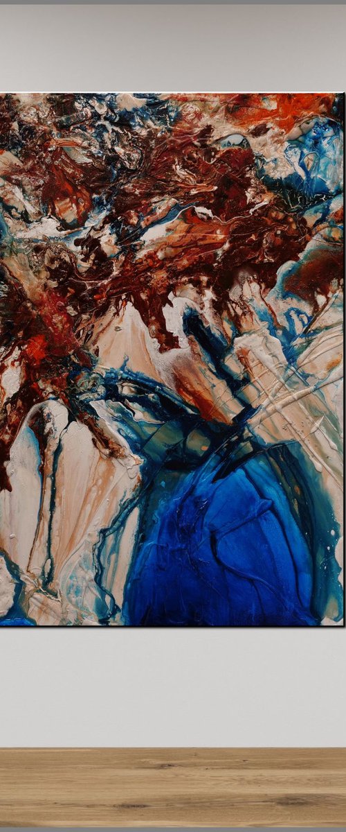 Coastal Torque 150cm x 150cm Blue Orange Abstract Art by Franko