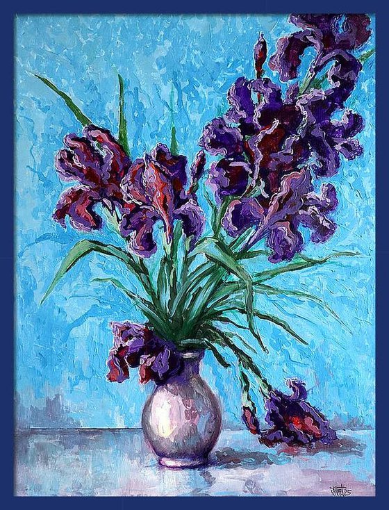 Irises on Blue