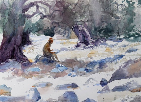 Painter In the olive grove