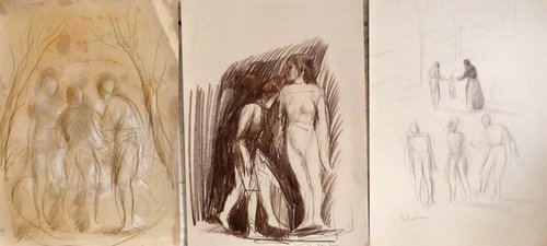Three Sketches, triptych pencil on paper 29x41 cm by Frederic Belaubre
