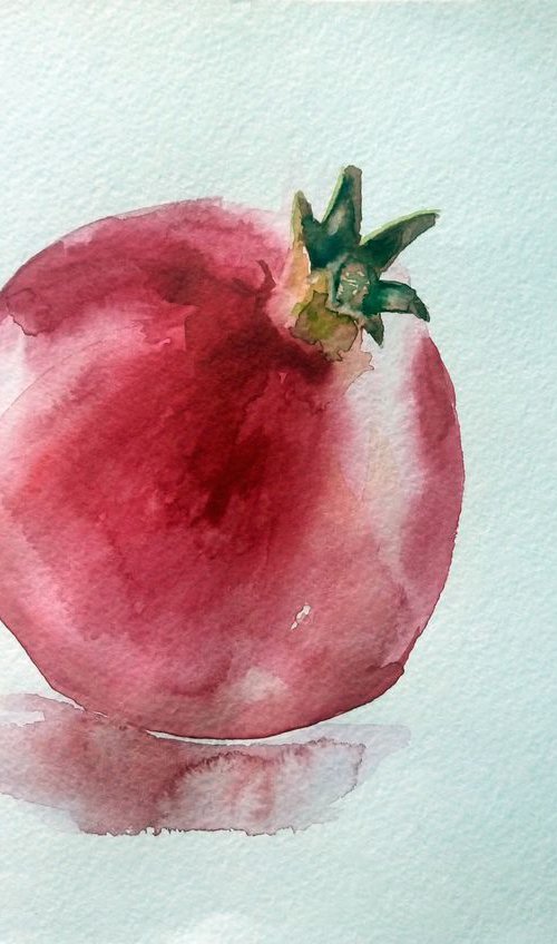 RED POMEGRANATE. - ORIGINAL WATERCOLOUR PAINTING. by Mag Verkhovets