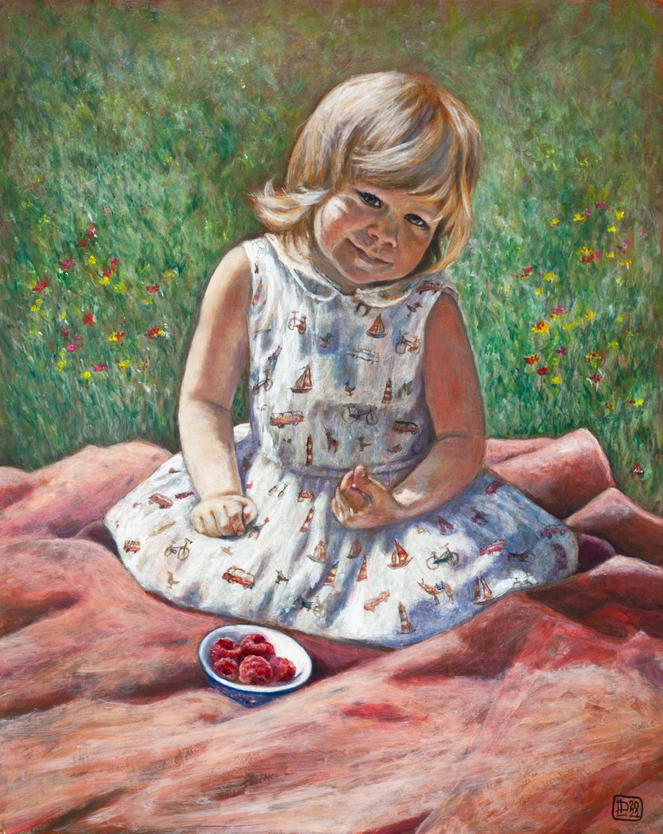 Impressionistic Portrait Painting By Liudmila Pisliakova, 16 X 20", Raspberry Summer, Original Artwork