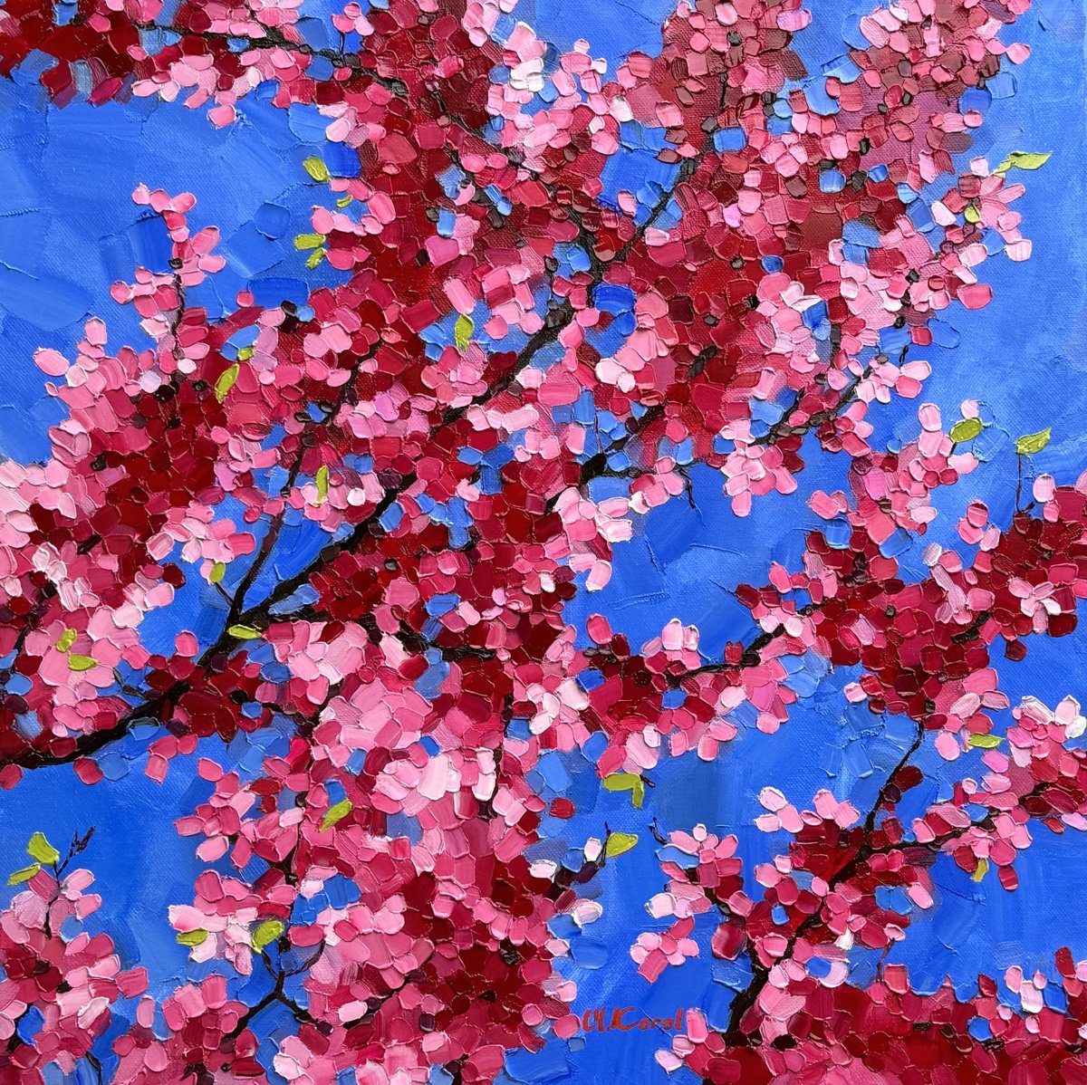 Impressionistic Botanical Oil Painting By Ulyana Korol, 20 X 20", Tree Of Love Early Spring 2024, Original Artwork