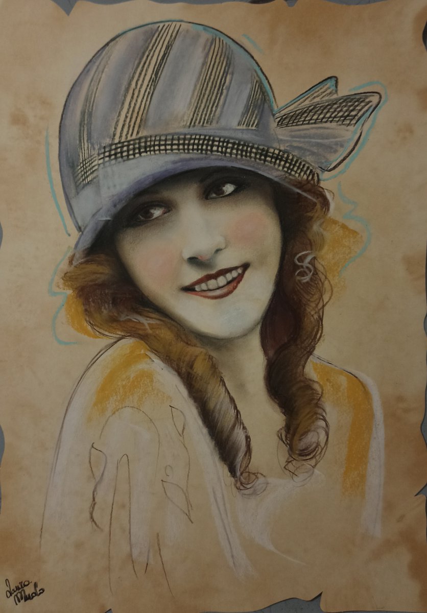 Expressive Portrait Pastel Drawing By Laura Muolo, 11 X 16", Portrait Vintage #7, Original Artwork