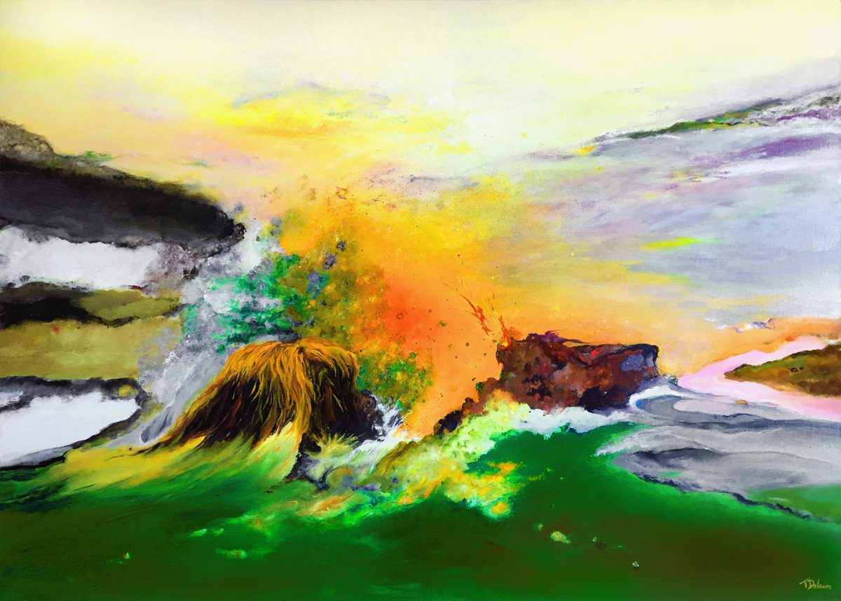 Organic Abstract Oil Painting By Theophile Delaine, 51 X 37", Correspondences Opus Vi, Original Artwork