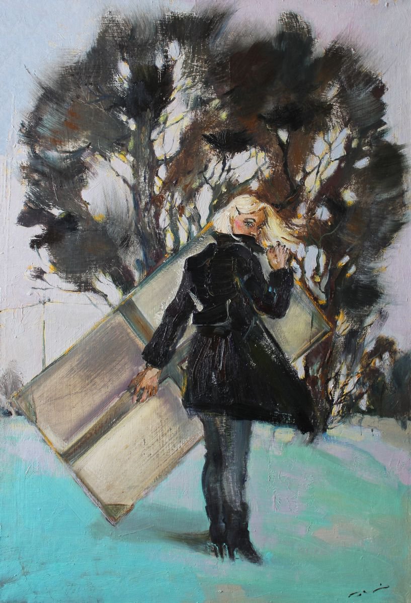 Self-portrait with a canvas. by Aleksandra Kodentceva