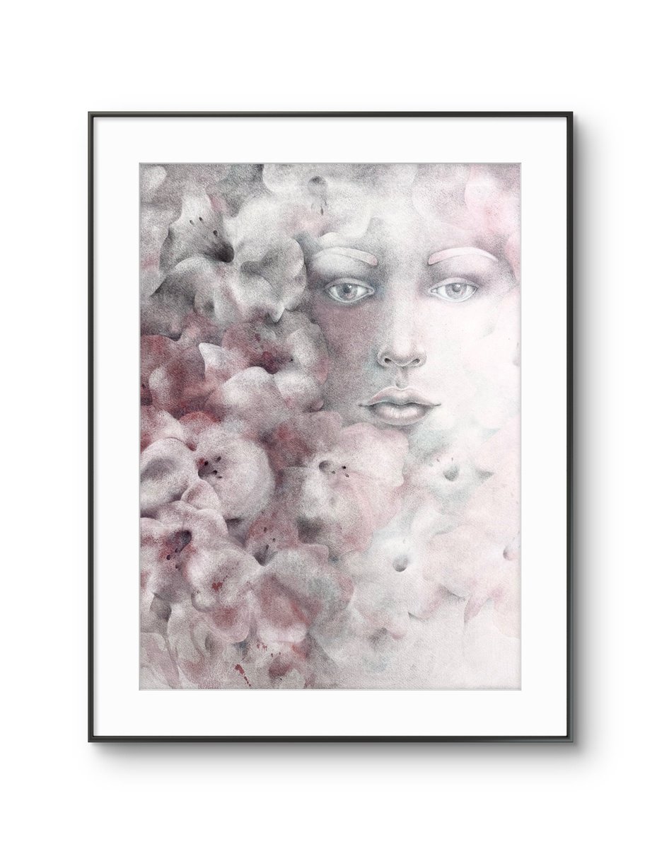 Impressionistic Pencil Drawing , Whispering Blossoms By Arinika Stratievsky, 18 X 24, Artwork For Sale On Artfinder