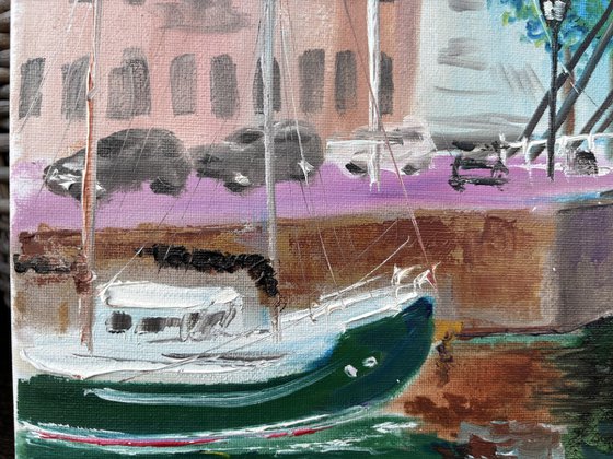 Yacht by drawbridge in Goes