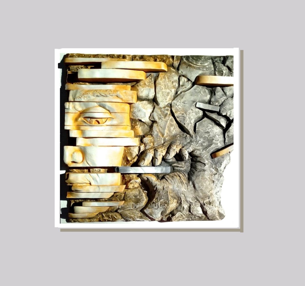 Bas-relief WE 3/9 left fragment Sculpture Size: 20.4 W x 19.3 H x 2.3 D in H49x52x4cm by Elena Karamushka Artist