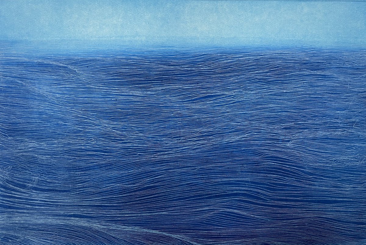 Abstract Landscape Etchings & Engravings By Lizzie Butler, 18 X 13", Sounds Of The Sea, Original Artwork