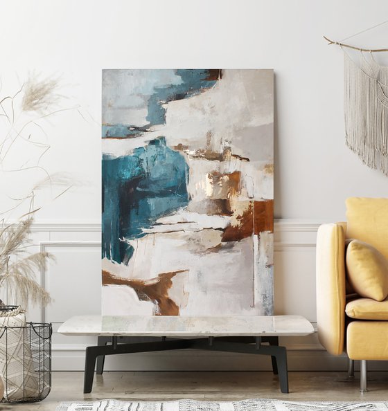 "Flow 3" Blue and gold abstract acrylic art