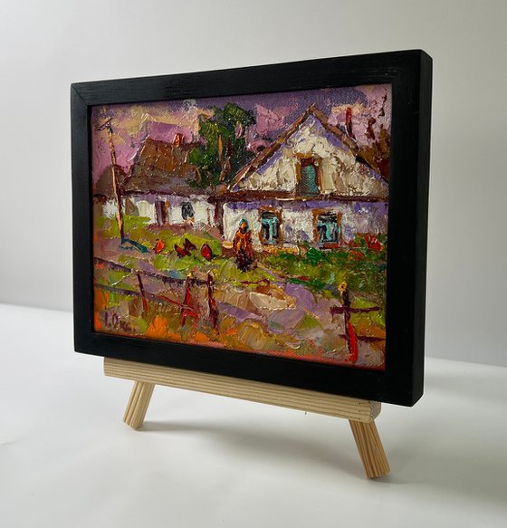 Pink sunset over the village