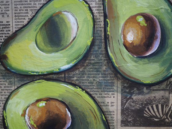 Avocado on vintage (1989) newspaper