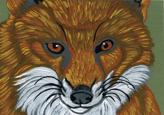 ACEO ATC Original Miniature Painting Red Fox Wildlife Art-Carla Smale