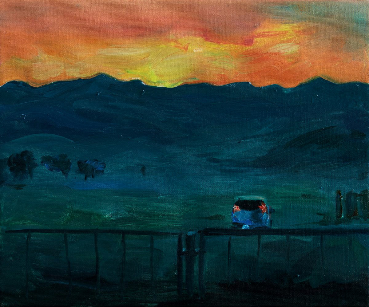 Impressionistic Cityscapes Oil Painting By Ana Kajaia, 16 X 14, Dusk-Road To Nowhere, Original Artwork