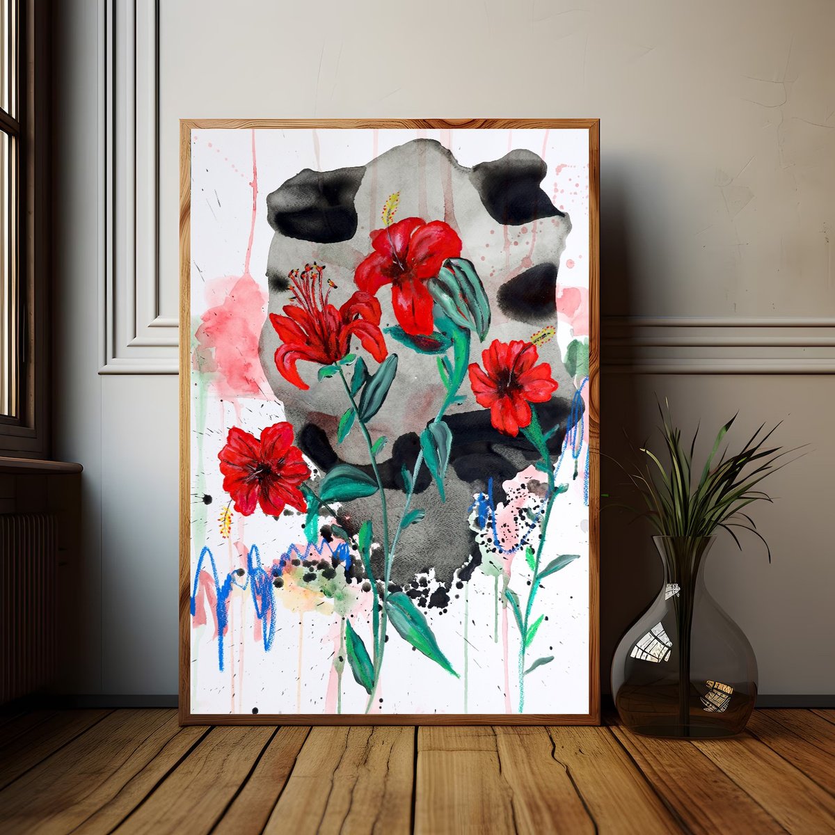 Impressionistic Botanical Acrylic Painting By Poovi Art, 18 X 24", Crimson Harmony, Original Artwork