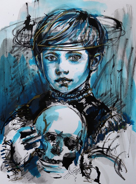 Blue Boy with Skull