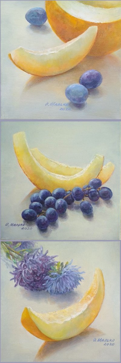 Photorealistic Oil Painting , Melon Slices By Olha Malko, 8 X 24, Artwork For Sale On Artfinder