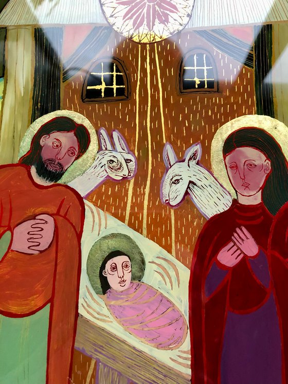 'The Birth of the Lord' original glass painting/iconography