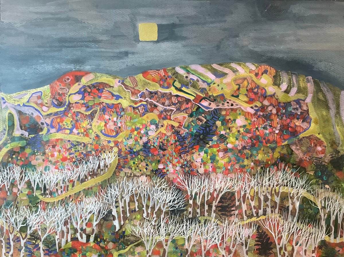 Abstract Landscape Watercolour By Gwendolyn Fleming, 21 X 15, Argyll Hillside, Original Artwork