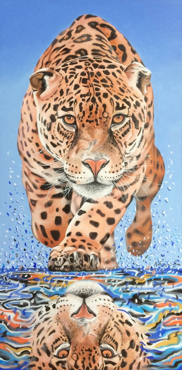 Photorealistic Animal Oil Painting By Alexander Titorenkov, 15 X 31, The Leopard
