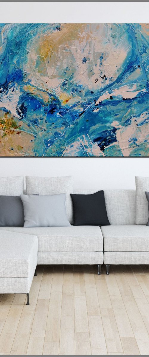 Aquarius 190cm x 100cm Blue Abstract Art by Franko