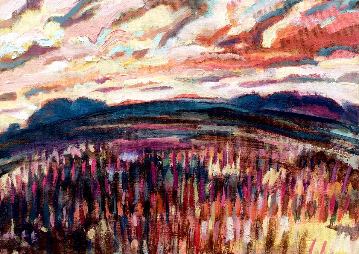 Impressionistic Landscape Oil Painting By Guy Pickford, 12 X 8, Ablaze, Original Artwork