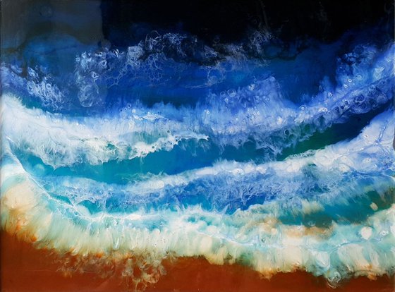 Abstract Fluid original artwork, painting Sea Surf, sea waves, coast