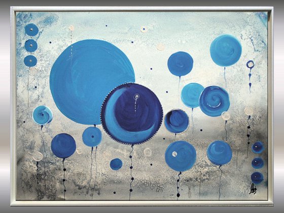 Blue Balloons - Abstract - Acrylic Painting - Canvas Art - Framed Painting - Wall Art - Blue Painting