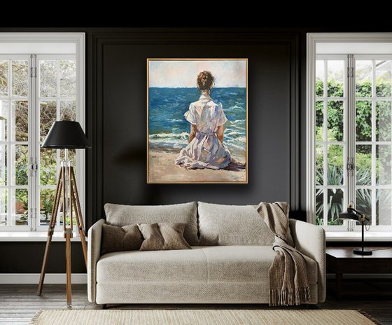 Woman by the ocean.