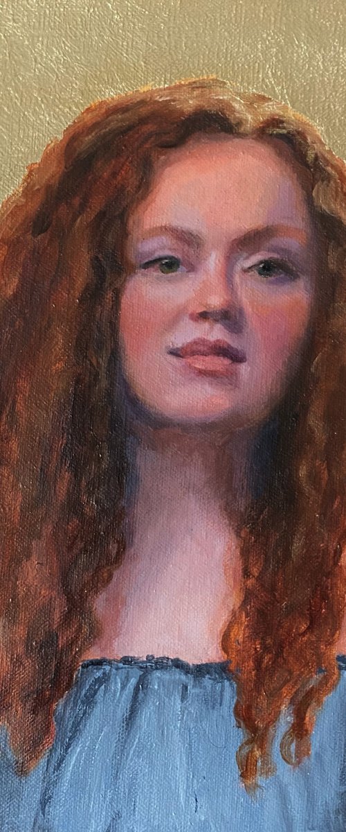Classical Redhead Portrait with Gold-leaf : Contemporary Oil Painting. by Jackie Smith