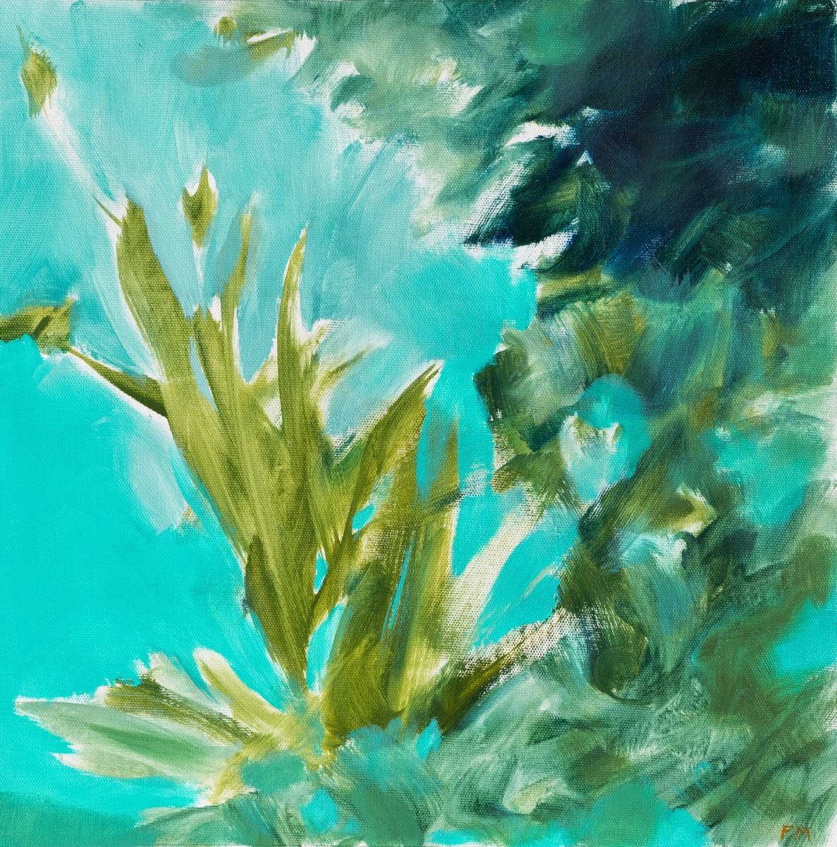 Mediterrane 2 - abstract landscape in turquoise - oil painting Modern Contemporary Wall a... by Fabienne Monestier