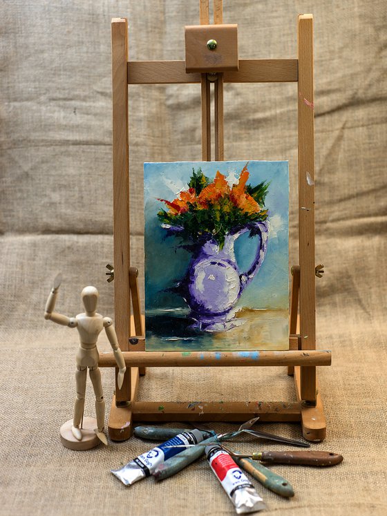 Modern still life painting. Small oil painting for gift