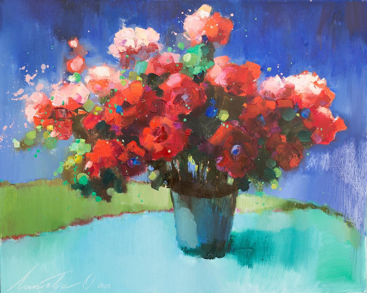 Expressive Botanical Oil Painting By Olha Laptieva, 20 X 16", Colors Of Joy, Original Artwork