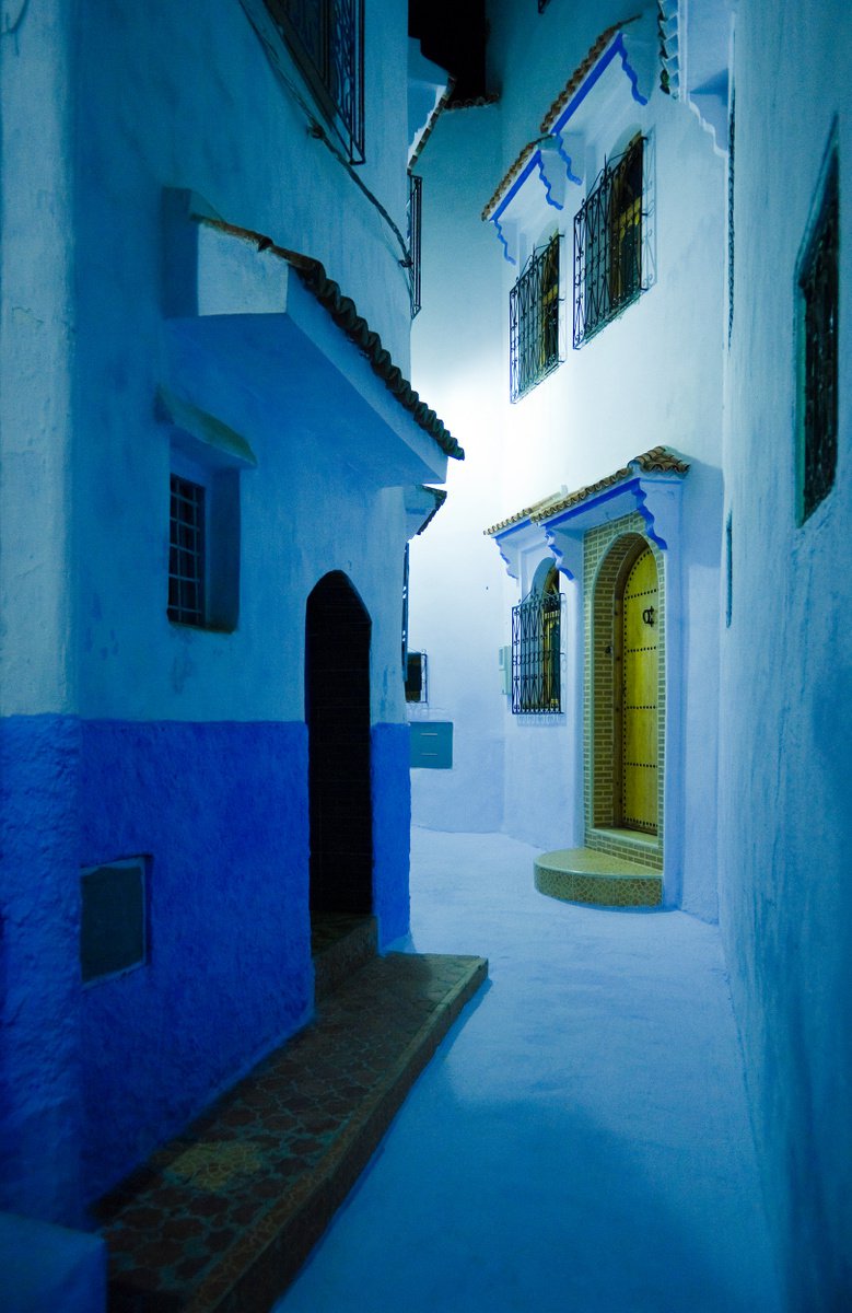 Photorealistic Cityscapes Photograph By Tom Hanslien, 59 X 90", Night In Chefchaouen, Original Artwork
